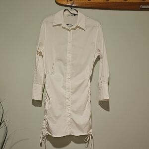 Women's Steve Madden White Button-Up Ruched Shirt Dress, Small